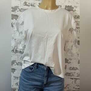Zara White Blouse with Lace Sleeves